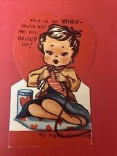 VTG Valentine Woman Knitting -This Is No Yarn You’ve Got Me All Balled Up picture