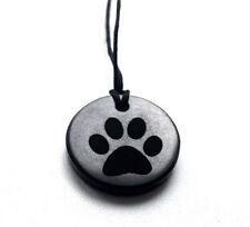 Pendant shungite engraved PAW Fullerenes Karelia EMF protection 45% carbon 30mm picture