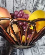 Vintage Mid Century Bent Bamboo Basket Bowl. With Faux Fruit Kitchen Home Decor  picture