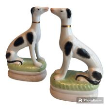 ANTIQUE PAIR OF PORCELAIN WHIPPET  GREYHOUND DOG FIGURINES picture