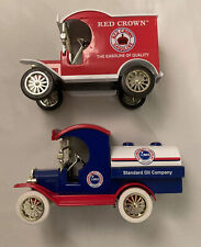 2 Metal Banks 1912 Gearbox Toy Model-T Delivery Car , Red Crown & Standard Oil picture