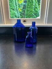Lot of 3 Small Cobalt Blue Bottles Vintage Ink Medicine Glass picture