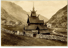 J.V. Norway, Borgund Church Vintage Albumen Print.  17x22 Albumin Print  picture