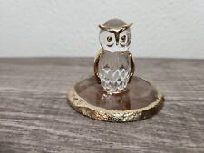 Crystal Owl On Agate Geode hoot owl clear gold accents mini figurine picture