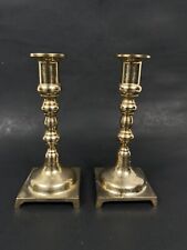 Pair Of  Andrea By Sadek Small Polished Brass Footed Candlestick Holders picture