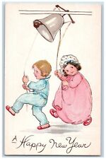 c1910's Happy New Year Children Ringing Bell Embossed Unposted Antique Postcard picture