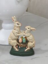Easter Figurine Resin 2 Bunny Rabbits Dancing Nest Vaillancourt Style Primitive  picture