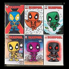 6 Deadpool's (Color Variant) Original Hand Drawn Funko Style Sketch Blank Cover picture