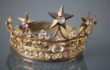 FRENCH ANTIQUE GILD BRASS BEJEWELED RELIGIOUS CROWN TIARA CROWN DOLLS picture