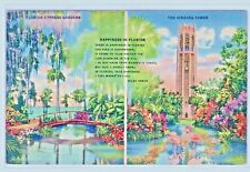 Postcard BiView Florida Singing Tower Cypress Garden P/U 1942 Linen17A picture