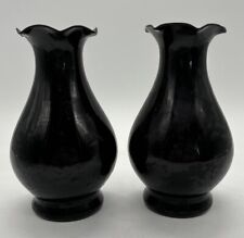 Vintage Black Amethyst Glass Vase 6” Ruffled Edge Bud Vase Pear Shape 40th Anniv picture