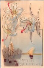 Airbrushed Postcard Easter Lily Flowers Seascape Greetings picture