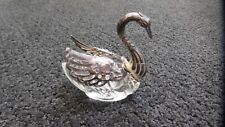 Vintage Glass Swan Salt Cellar Dish with Silver Plated Wings picture