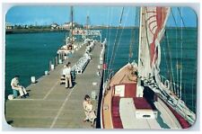 Atlantic New Jersey NJ Postcard Pier At Inlet Sailboats And Deep Sea Fish c1960s picture