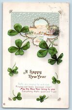 Plaza North Dakota ND Postcard New Year Clover Winter Scene Embossed 1913 Posted picture