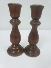 2 Vintage Wooden Candlestick Holders 7 inch high picture