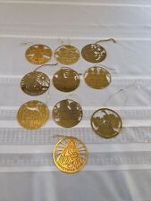 10 Gold Brass Christmas Ornaments stencil Circular 1980- 1989 Christmas picture