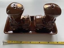 Vintage Porcelain Train Locomotive Salt And Pepper Shakers W/ Tray Made In Japan picture