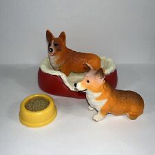 Schleich Corgi Adult Dog Figure Retired w/Extra Figure, Food Bowl & Bed Lot picture