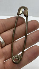 Antique Safety Pin Key Tag Bronze ? Copper? Old 4” Without Marks picture