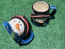 Snowman Head Mugs Vintage Holiday Christmas Cocoa Coffee Tea Cup Mug Set Of 2 picture