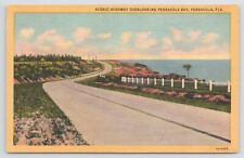 Linen~Scenic Hwy Over Pensacola Bay Florida~Guard Rail~c1965 Vintage Postcard picture