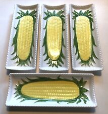 Set Of 4 Vintage Made Japan White Yellow Green Ceramic Corn Cob Servers Holders picture