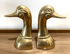 Vintage Pair of Solid Brass Duck Head Bookends 2 Mallard MCM Figurine Statue 70s picture