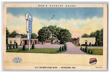 1949 Bob's Tourist Court Cabins Highland Indiana IN Posted Vintage Postcard picture