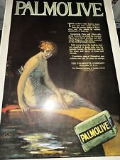 original 1919 Palmolive Ad:  Art Deco Beautiful Lady Protecting In Sealed Backin picture