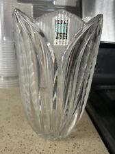 Vintage Frosted & Etched Crystal Vase with Scalloped Edge picture