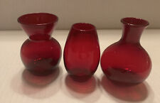 ￼  Hand Blown Vases Ruby Red Glass Miniatures￼  Set Of 3 Excellent Condition picture