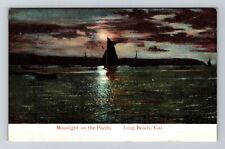 Long Beach CA-California, Moonlight on Pacific, Vintage Postcard picture