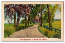 Flanders Michigan Postcard Road Street Trees Field Exterior 1940 Vintage Antique picture