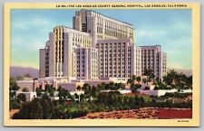 Los Angeles California LA County General Hospital Building Linen Postcard picture