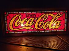 Vintage 1970's Coca Cola Faux Stained Glass Advertising Light Plastic & Wood picture
