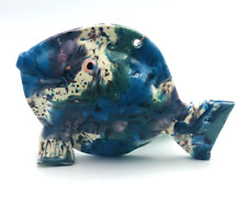 Pottery  Ceramic Fish Figurine Blue Purple picture