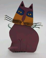 Vtg Laurel Burch Purple Cat Candleholder Metal Votive Colorful  picture