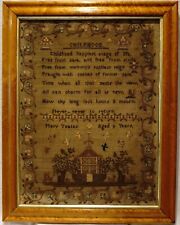 EARLY 19TH CENTURY ARBOUR, MOTIF & VERSE SAMPLER BY MARY YEATES AGED 9 - c.1840 picture