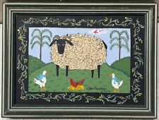 Original CATE MANDIGO 'Sheep CHICKEN & Duck FARM SCENE' FOLK ART Oil Painting picture
