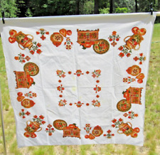 Vintage 60's Print Tablecloth Colonial Orange 47