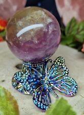 Stunning High Quality Fluorite Crystal Sphere 4.7cm 181g & Stand Purple Yellow picture