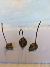 Lot 3 Vtg MCM Solid Brass Mice Mouse Paperweights Paper Ring Holders Figurines picture