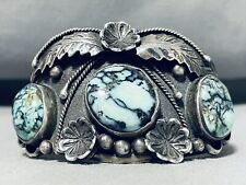 WHITE STALLION MINE VERY RARE VINTAGE NAVAJO TURQUOISE STERLING SILVER BRACELET picture