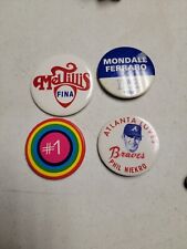 4 assorted vintage buttons, mondale, atl braves, fina picture