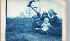 FAMILY LAWN PARTY real photo postcard rppc cyanotype springfield ma? farm picture