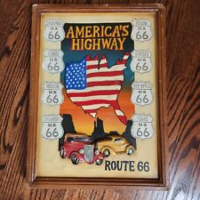 VINTAGE America's Highway Route 66 Handmade 3-D Rustic Wood Wall Plaque Hanging picture