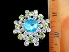 Outstanding  Czech Vintage Glass Rhinestone Button Yellow  & Crystal C/Turquoise picture