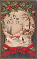 Vtg. c1909 A Joyful Yuletide Skiing Snowy Scene  Postcard p863 picture
