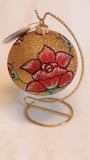 Christmas Glass Glitter Ornament artist hand painted Ball on stand picture